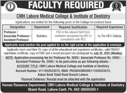 Cmh Lahore Medical College & institute of Dentistry Jobs – Cantonment Board Jobs 2025 — original advertisement
