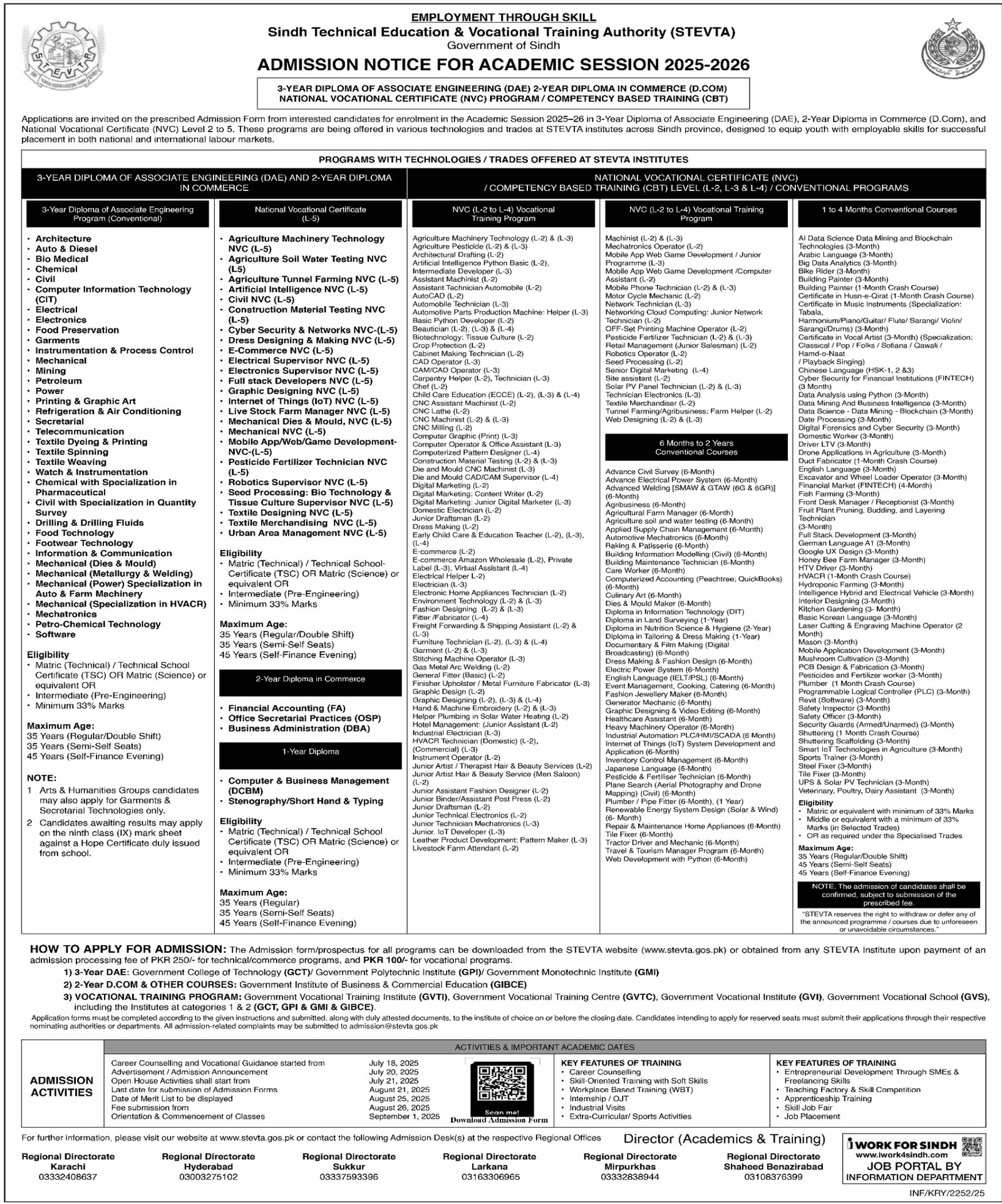 Admission Open in Sindh Technical Education & Vactional – Sindh Technical Education and Vocational Training Authority Admissions 2025 — original advertisement