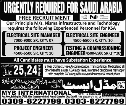 Project Manager and Electrical Site Manager Jobs in Ksa – Middle East Technical Trade Test & Training Center Jobs 2025 — original advertisement