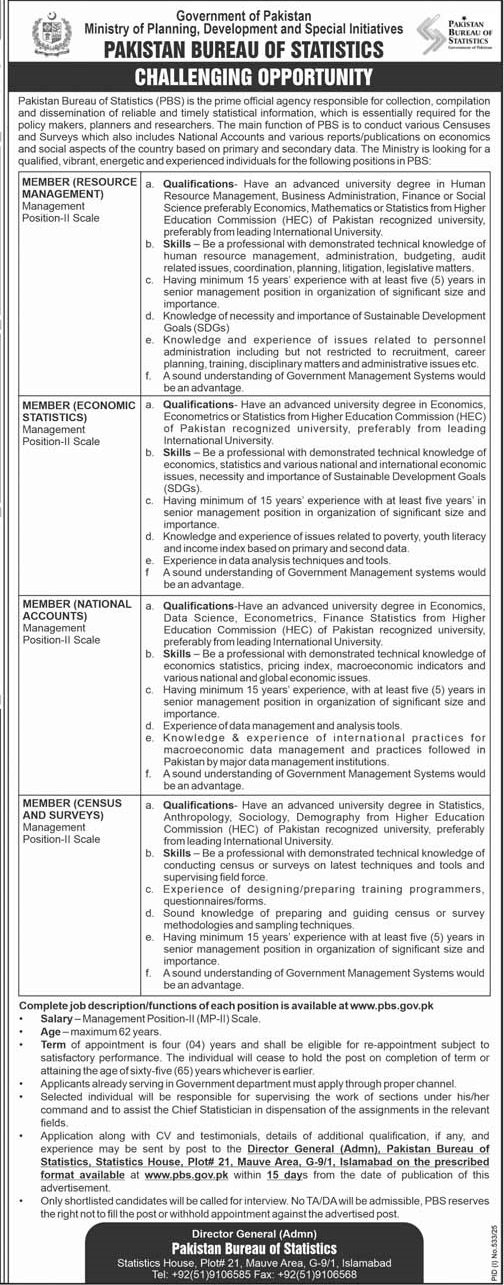 Pakistan Bureau of Statistics Islamabad Jobs 2025 Jobs 2025 — original advertisement