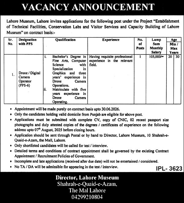 Lahore Museum Lahore Jobs 2025 – National Museum of Science and Technology Jobs 2025 — original advertisement