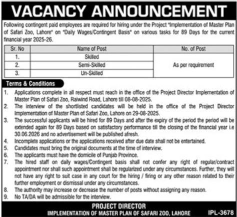 Government Organization Lahore Jobs 2025 – Public Sector Organization Jobs 2025 — original advertisement