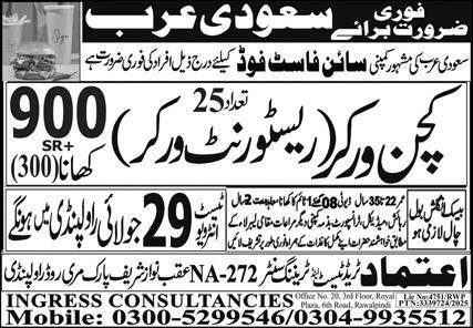 Kitchen Worker & Restaurant Worker Jobs 2025 – Ingress Consulting Jobs 2025 — original advertisement