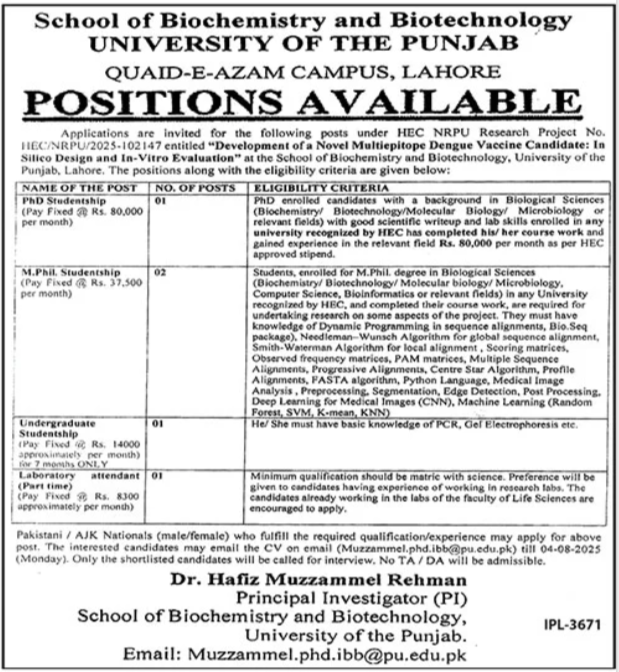 University Of Punjab UOP Lahore Jobs 2025 Jobs 2025 — original advertisement