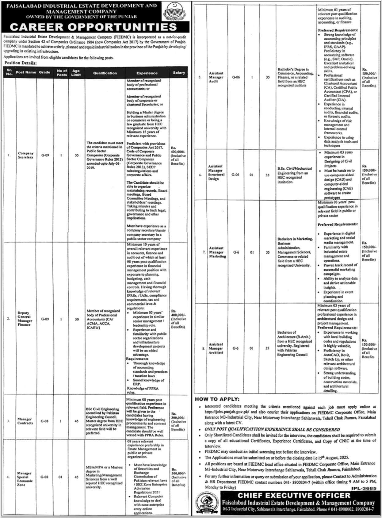 Faisalabad Industrial Estate Development & Management Jobs – Private Company Jobs 2025 — original advertisement