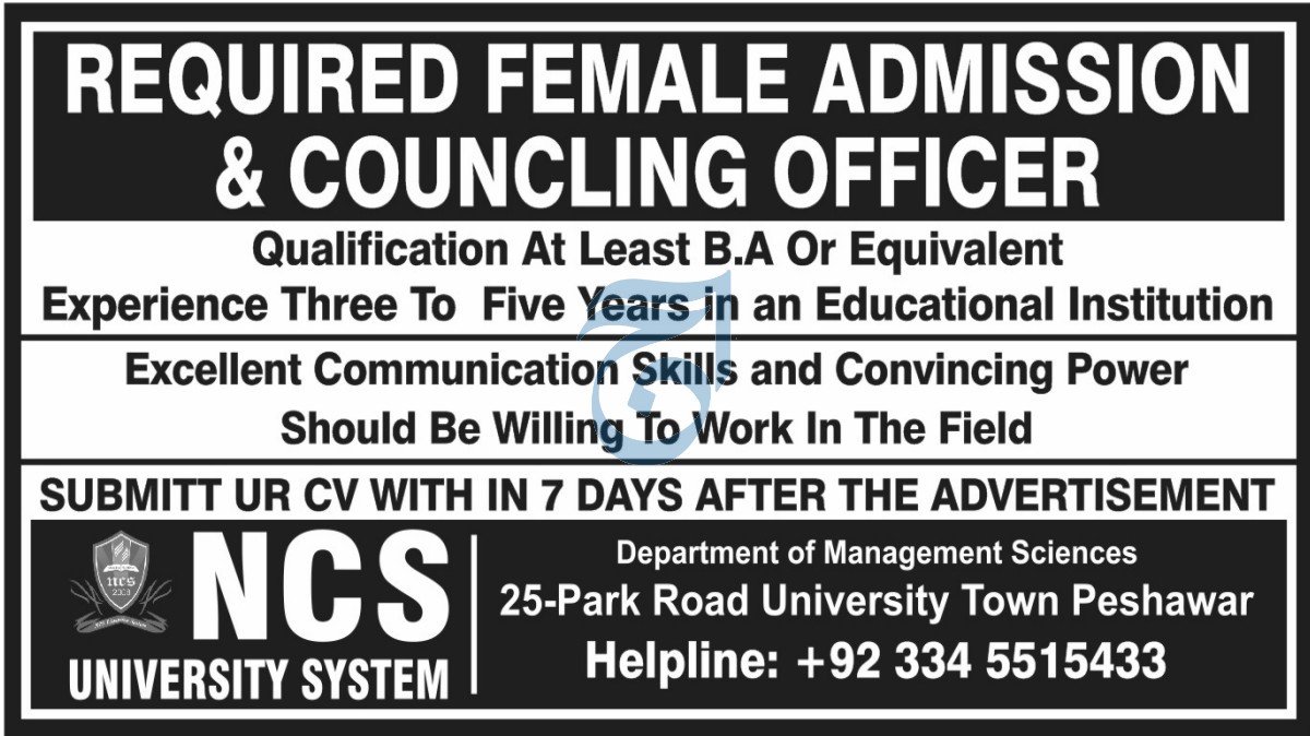 NCS University System Peshawar Jobs 2025 – National College of Arts, NCA Lahore Admissions 2025 — original advertisement