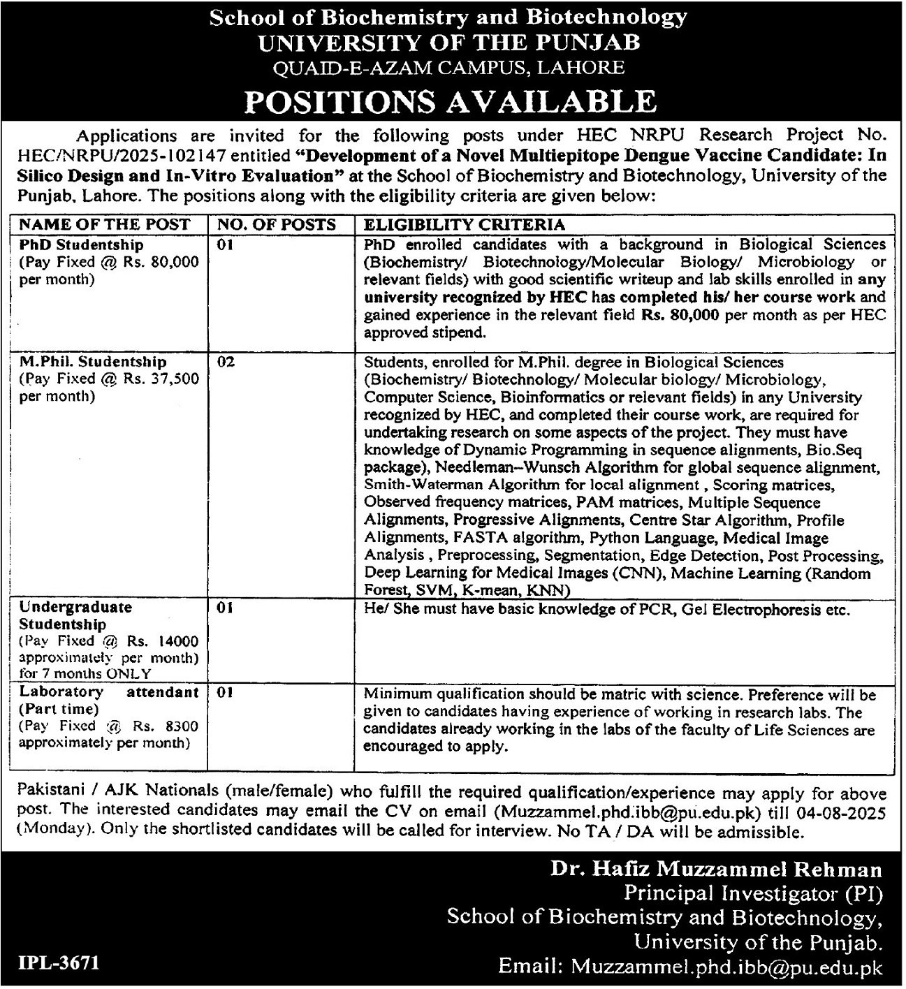 University Of Punjab UOP Lahore Jobs 2025 Jobs 2025 — original advertisement