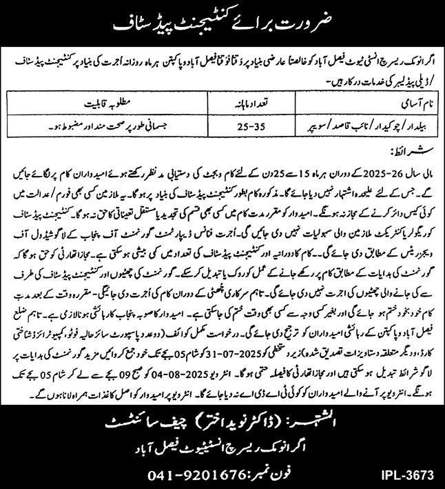 Agronomic Research Institute ARI Faislabaad Jobs 2025 Jobs 2025 — original advertisement