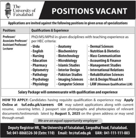 The University Of Faisalabad Jobs 2025 Jobs 2025 — original advertisement