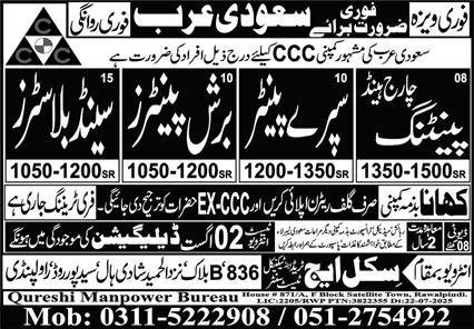Chargehand Painting & Sand Blaster Jobs 2025 – Qureshi Manpower Bureau Jobs 2025 — original advertisement