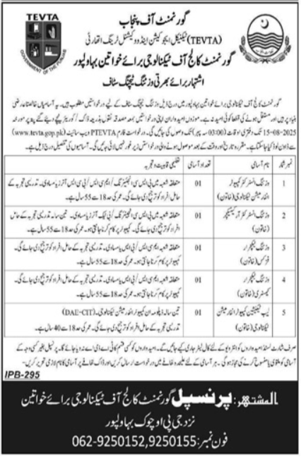 Government College Of Technology For Women Jobs 2025 Jobs 2025 — original advertisement