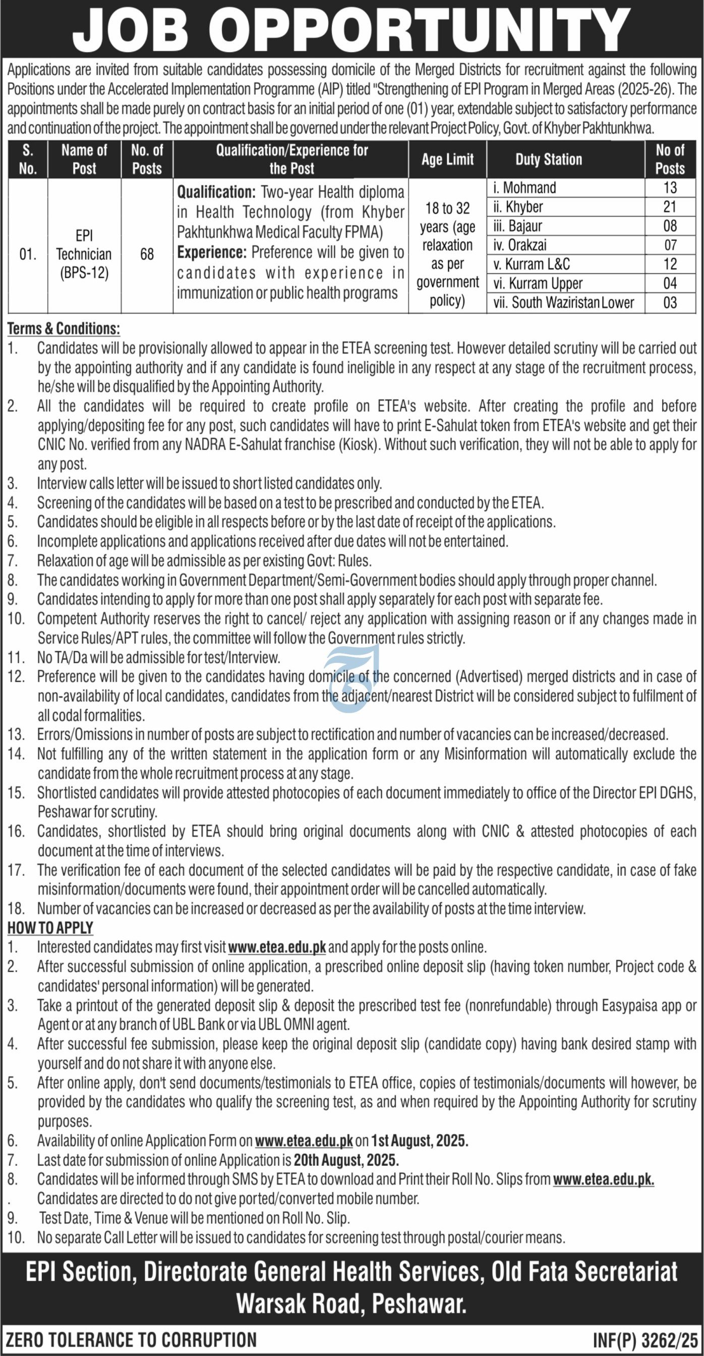 Director General Health Services Peshawar Jobs 2025 – Health Department KPK Jobs 2025 — original advertisement