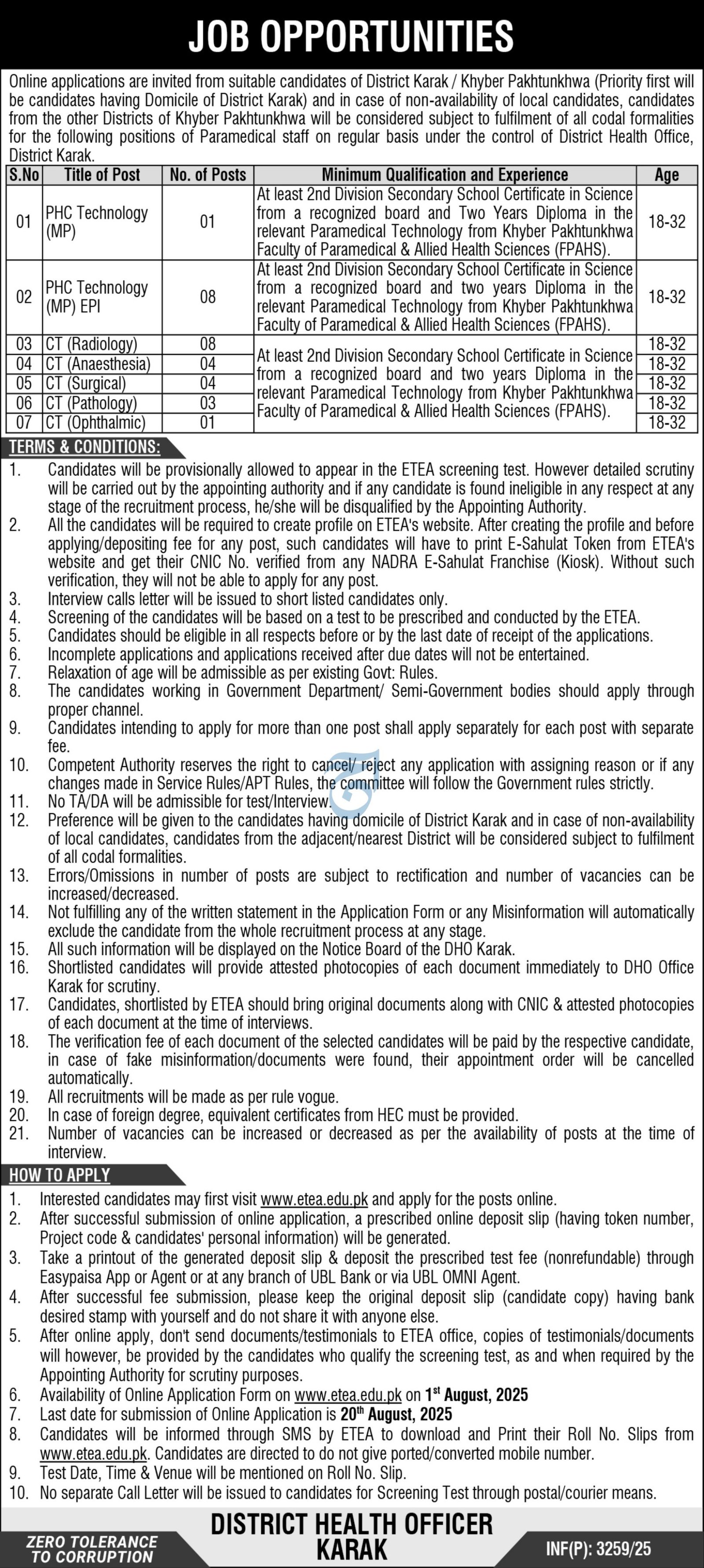District Health Officer Karak Jobs 2025 – Health Department KPK Jobs 2025 — original advertisement