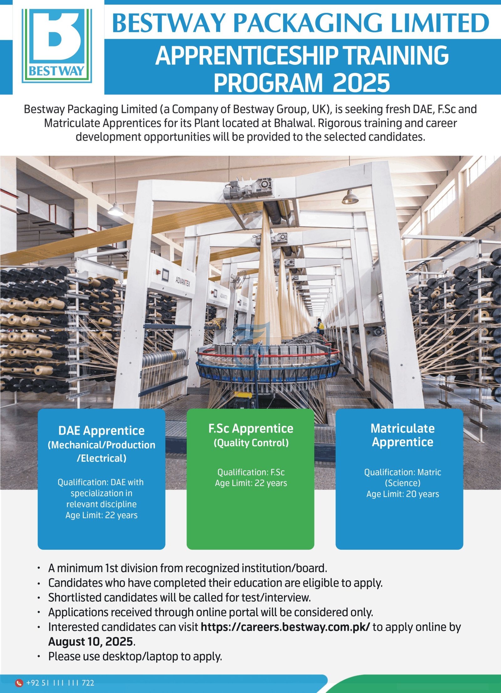 Apprenticeship Positions At Bestway Packaging Limted – Private Company Jobs 2025 — original advertisement