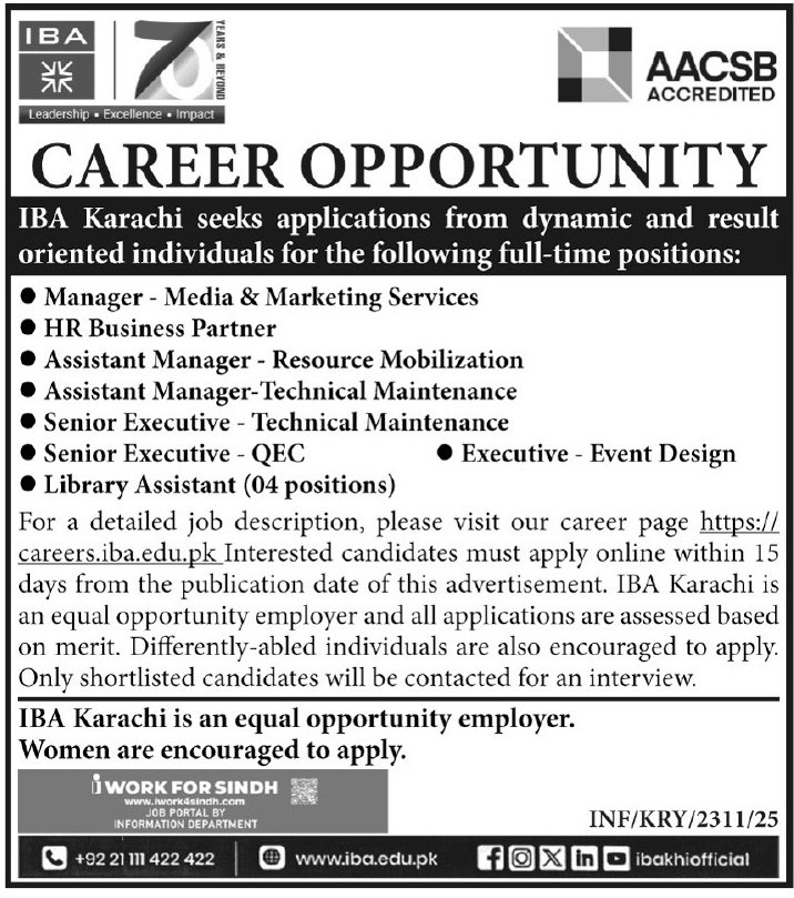 Institute Of Business Administration IBA Jobs 2025 – IBA Karachi Jobs 2025 — original advertisement