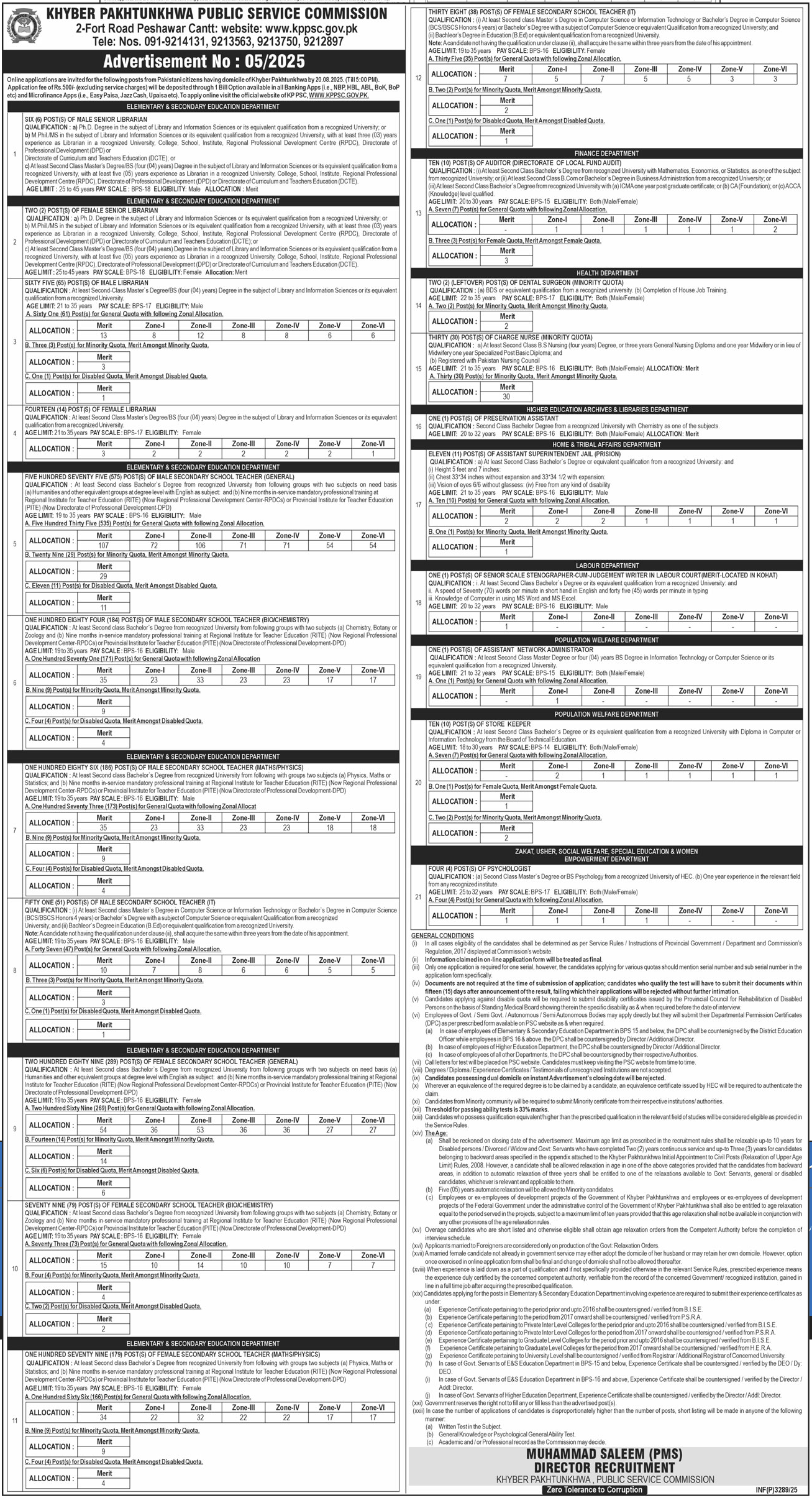 Khyber Pakhtunkhwa Public Service Commission Job 05/2025 Jobs 2025 — original advertisement