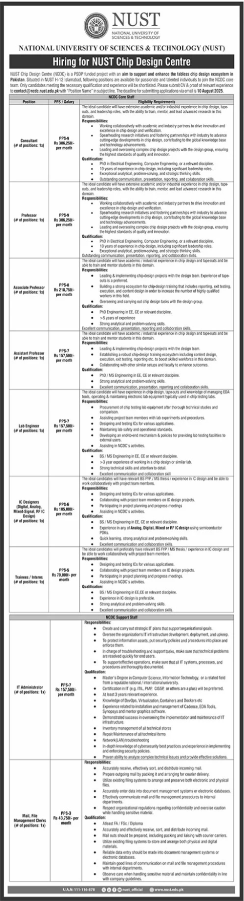 National University of Science & Technology NUST Jobs 2025 – National University of Science & Technology Islamabad Jobs 2025 — original advertisement