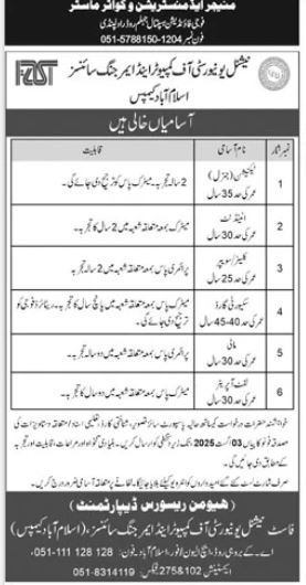 National University Of Computer FAST Jobs 2025 – FAST - National University of Computer & Emerging Sciences Jobs 2025 — original advertisement
