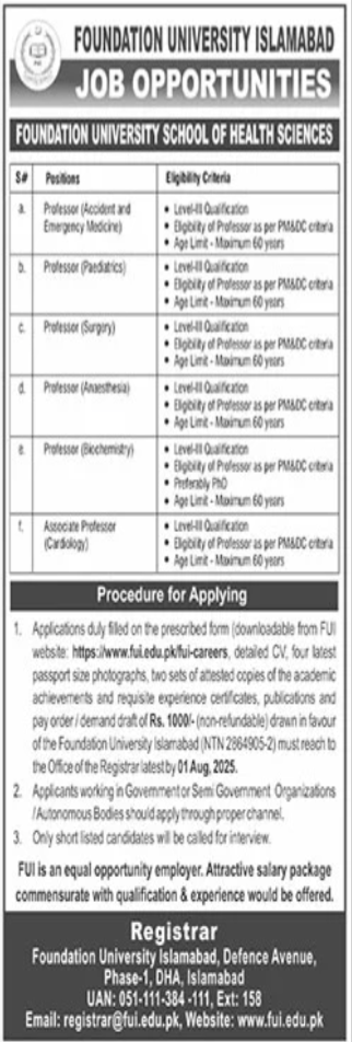 Foundation University Islamabad Jobs 2025 Jobs 2025 — original advertisement