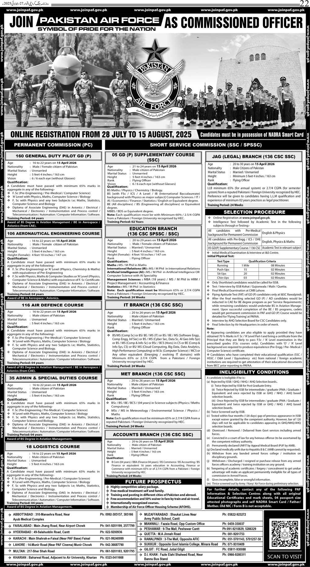 Join Pakistan Air Force As Commissioned Officer Jobs 2025 — original advertisement