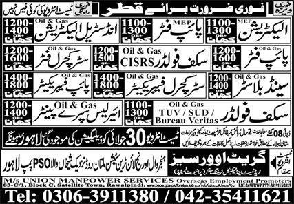 Pipe Fitter And Airless Spray Painter Jobs in Qatar 2025 – Great View Overseas Employment Promoter Jobs 2025 — original advertisement