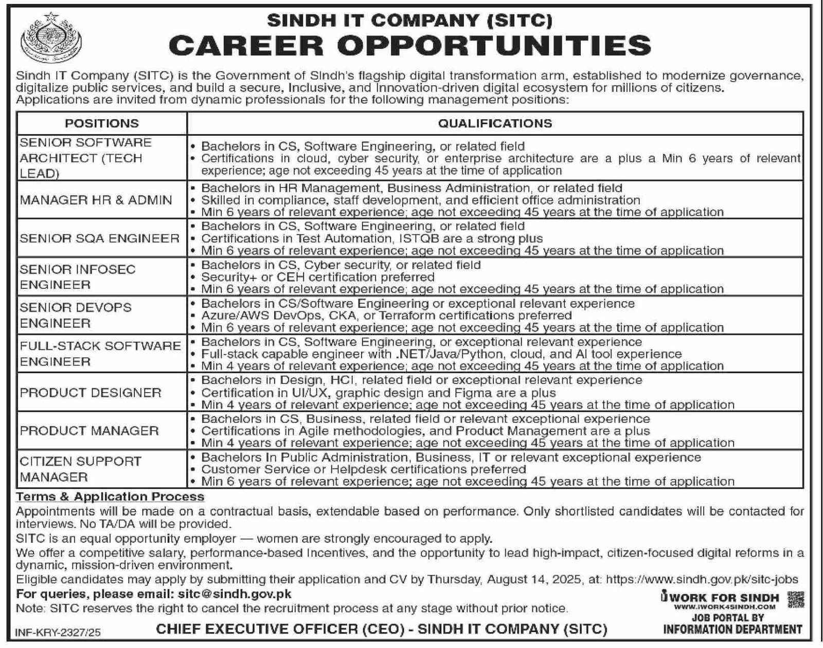 Sindh IT Company SITC Karachi Jobs 2025 – Private Company Jobs 2025 — original advertisement