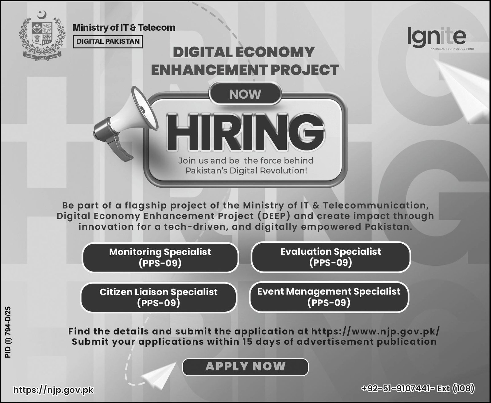 Ministry Of IT & Telecom Islamabad Jobs 2025 – Ministry of Information Technology and Telecommunication Jobs 2025 — original advertisement