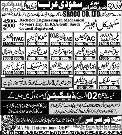 Pump Mechanic & Mechanical Engineer Jobs 2025 – GCC Techni Test & Training Center Telecom Jobs 2025 — original advertisement