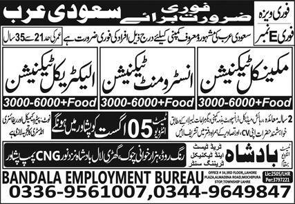 Electrical Technician & Instrument Technician Jobs 2025 – BTTC Badshah Overseas Employment Promoters Jobs 2025 — original advertisement