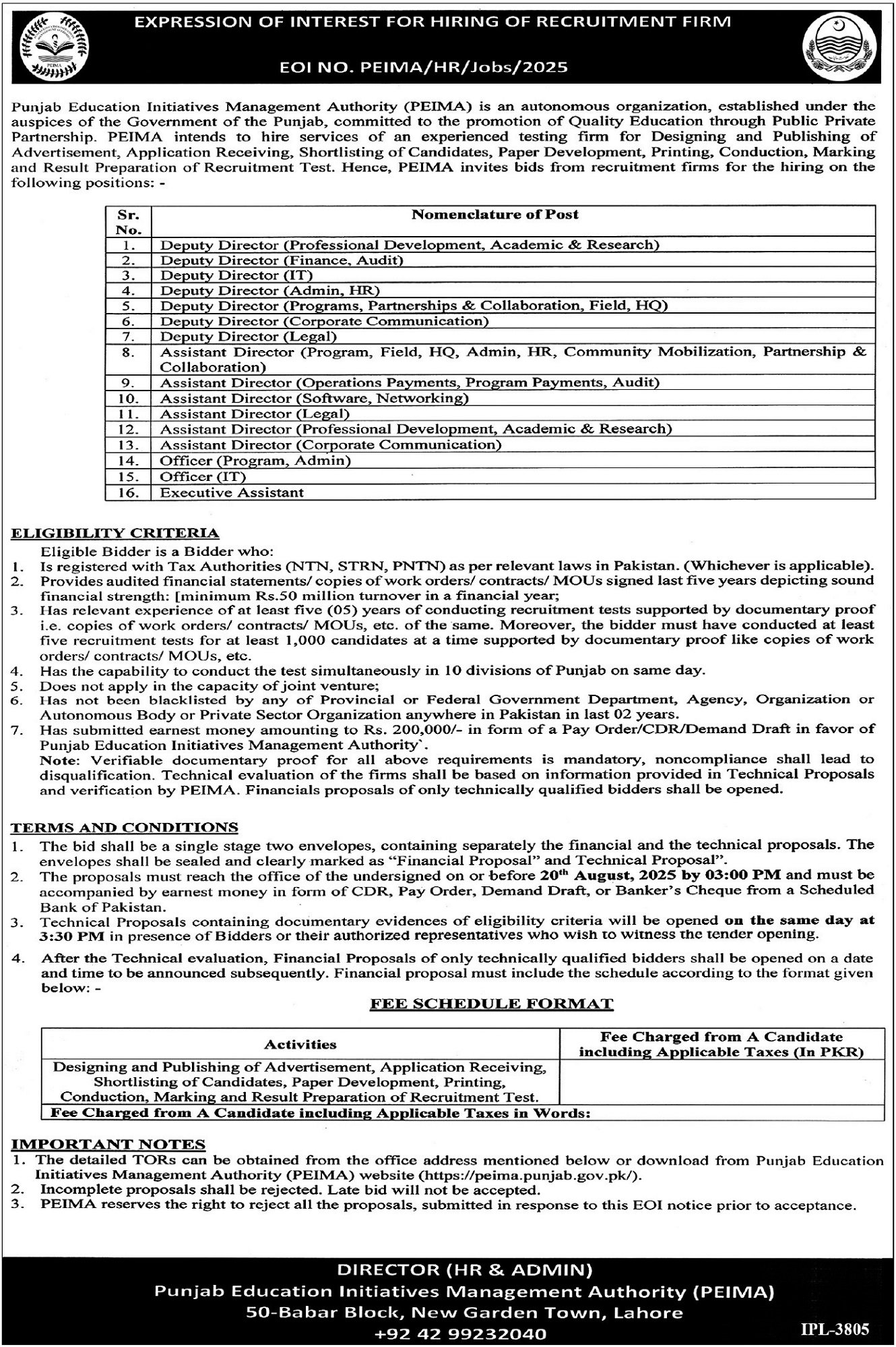 Punjab Education Initiative Management Authority Jobs 2025 – Education School Department Punjab Jobs 2025 — original advertisement