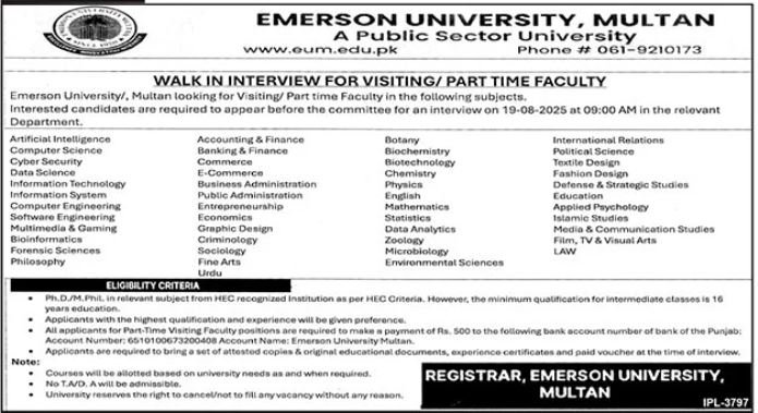 Emerson University Multan Jobs 2025 Jobs 2025 — original advertisement