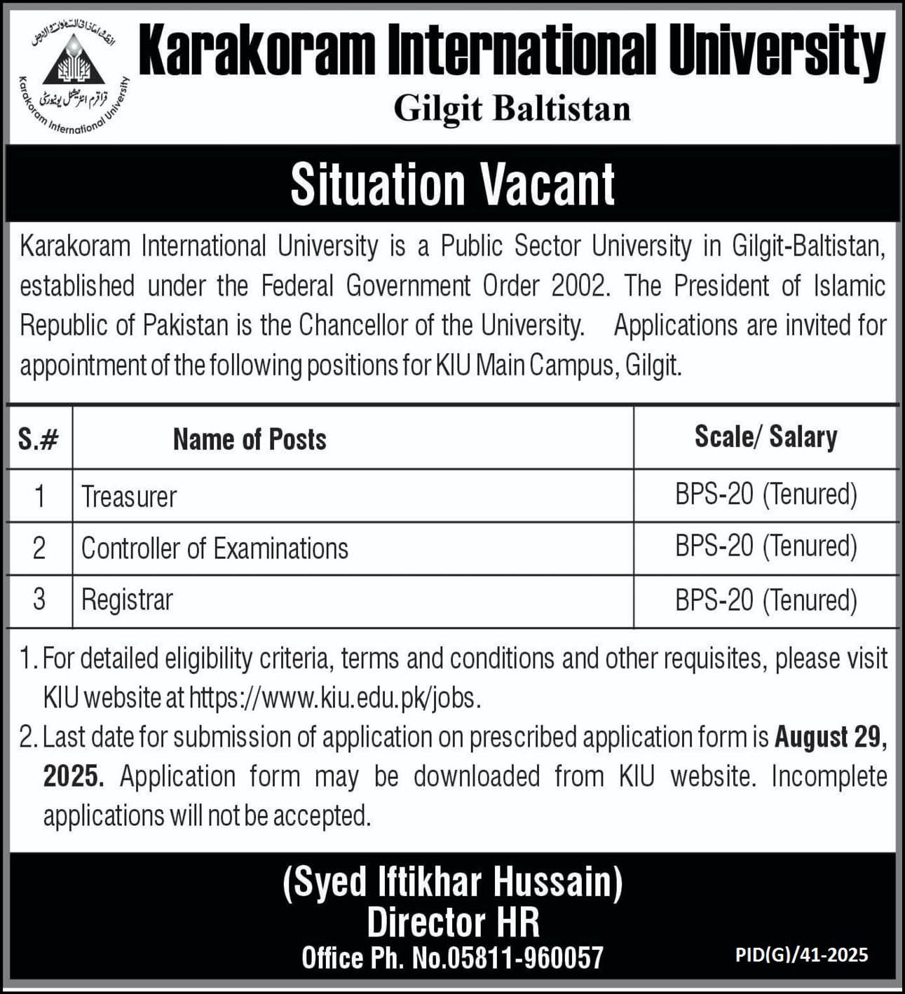 Karakoram International University Gilgit Jobs 2025 – Karakoram International University Gilgit Baltistan Jobs 2025 — original advertisement