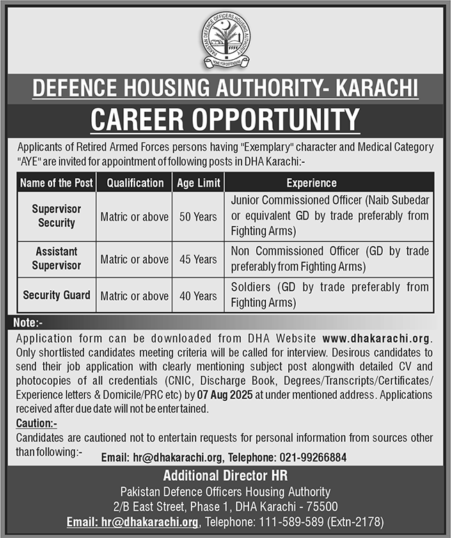 Defence Housing Authority DHA Karachi Jobs 2025 Jobs 2025 — original advertisement