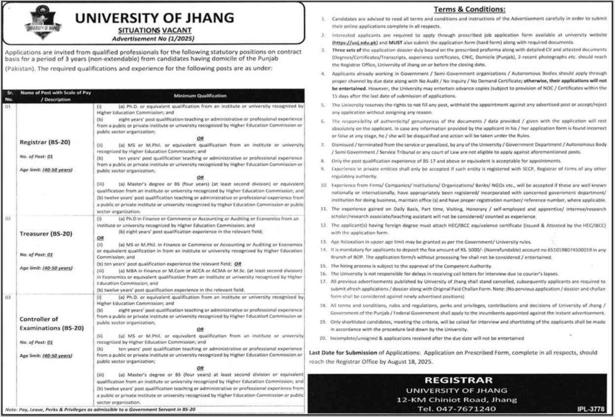 University Of Jhang Jobs  2025 Jobs 2025 — original advertisement