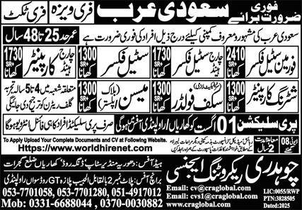 Scaffolder & Chargehand Carpenter Jobs 2025 In Saudi Arabia – Chaudhry Recruiting Agency Jobs 2025 — original advertisement