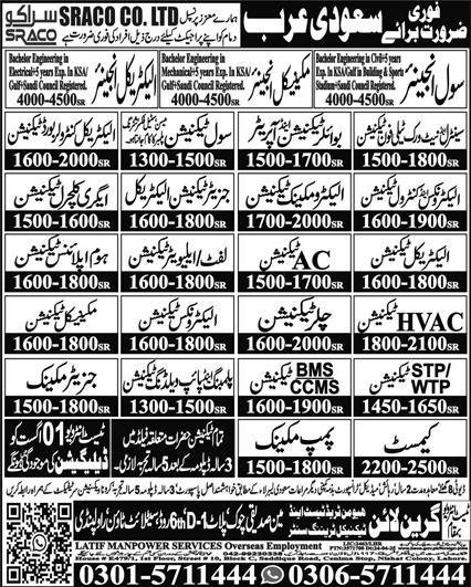 Electrical Engineer & Chemist Jobs 2025 In Saudi Arabia – Green Line Human Resource Manpower Jobs 2025 — original advertisement