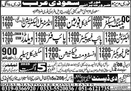 QC Painting Inspector & Metal Fabricator Jobs 2025 – Iqbal Manpower Jobs 2025 — original advertisement