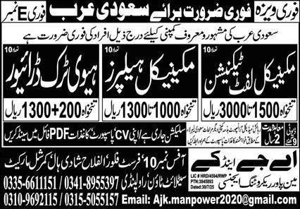 Mechanical Lift Technician & Mechanical Helper Jobs 2025 – AJ&K Manpower Recruiting Agency Jobs 2025 — original advertisement