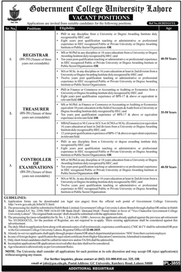 Government College University Lahore Jobs 2025 Jobs 2025 — original advertisement