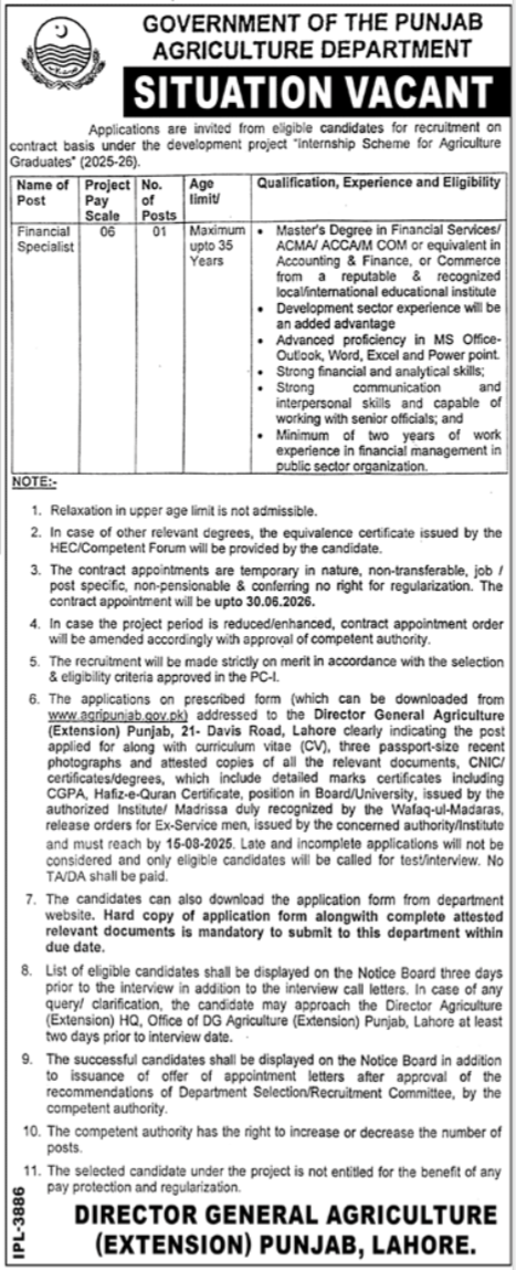 Agriculture Department Punjab Jobs 2025 Jobs 2025 — original advertisement
