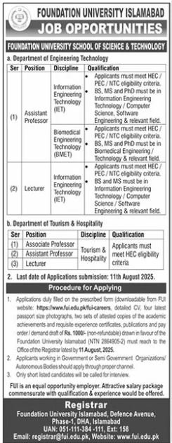 Foundation University Islamabad Jobs 2025 Jobs 2025 — original advertisement