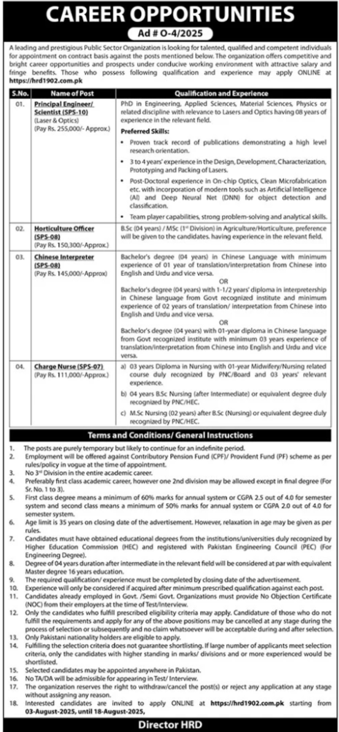 Public Sector Organization Islamabad Jobs 2025 Jobs 2025 — original advertisement