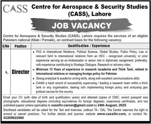 Centre For Aerospace & Security Studies CASS Jobs 2025 Jobs 2025 — original advertisement