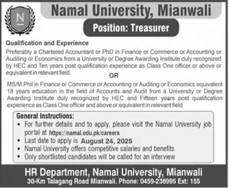 Namal University Mianwali Job Announcement 2025 Jobs 2025 — original advertisement