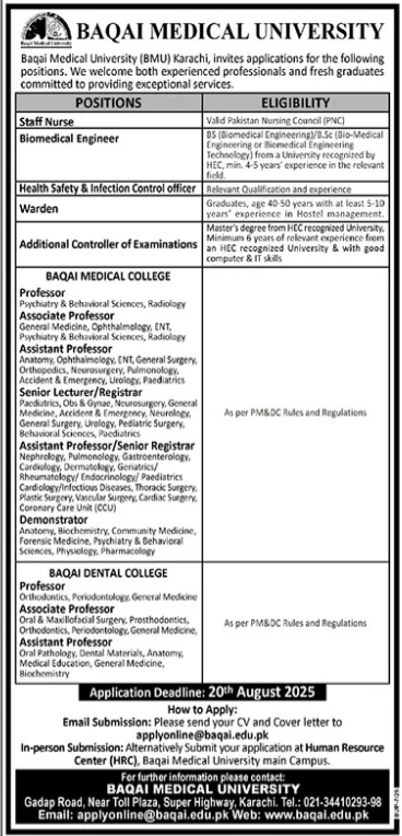 Baqai Medical University Karachi Jobs 2025 Jobs 2025 — original advertisement