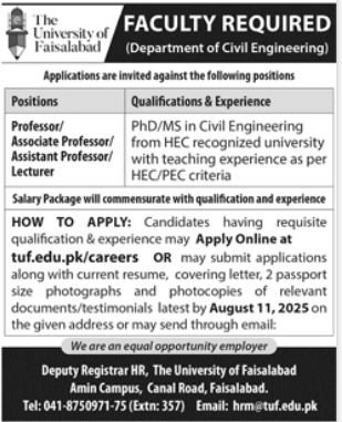 The University Of Faisalabad Jobs 2025 Jobs 2025 — original advertisement