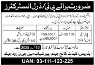 Cadet College Jhelum Job 2025 – Cadet College Jhelum Punjab Jobs 2025 — original advertisement