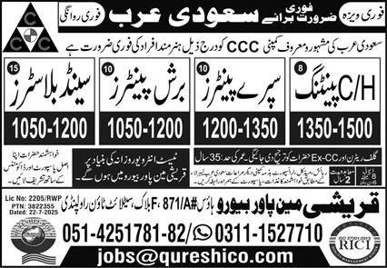 Spray Painters & Brush Painters Jobs In Saudi Arabia – Qureshi Manpower Bureau Jobs 2025 — original advertisement