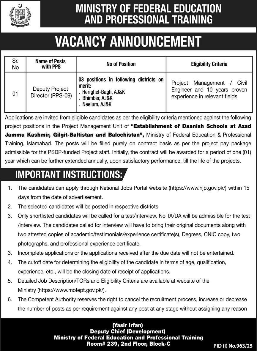 Ministry of Federal Education And Professional Traning Jobs – Ministry of Federal Education and Professional Training Jobs 2025 — original advertisement