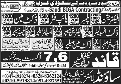 Plumber And Ducket Man Jobs in Saudia Arabia 2025 – Sound Lines Recruiting Promotion Jobs 2025 — original advertisement
